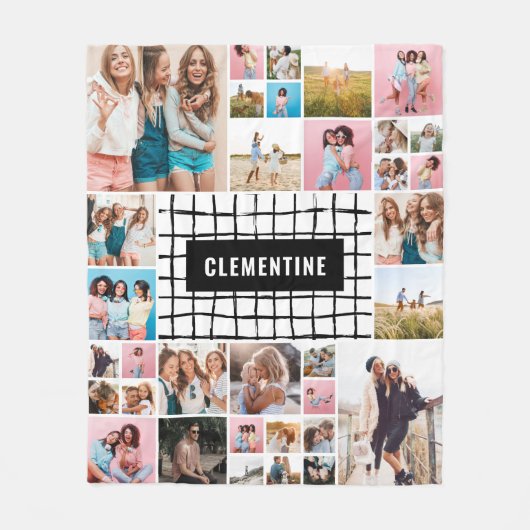 Zwart wit raster 34 foto modern minimaal stijlvol fleece deken (Voorkant)