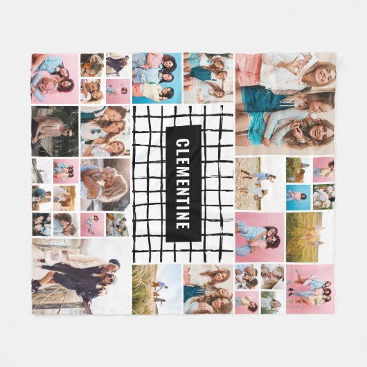 Zwart wit raster 34 foto modern minimaal stijlvol fleece deken (Voorkant (Horizontaal))