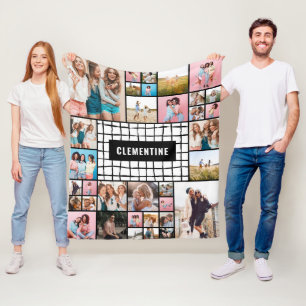 Zwart wit raster 34 foto modern, stijlvol fleece deken