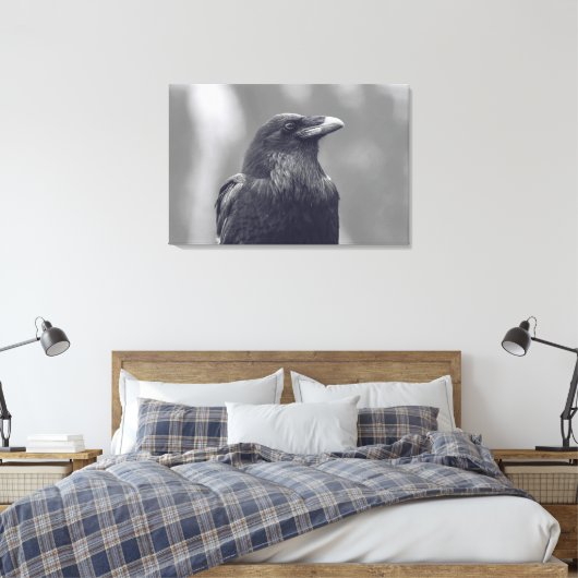 Zwart-wit Raven Portret Canvas Afdruk (Insitu (Slaapkamer))