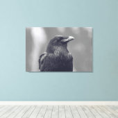 Zwart-wit Raven Portret Canvas Afdruk (Insitu (Houten vloer))