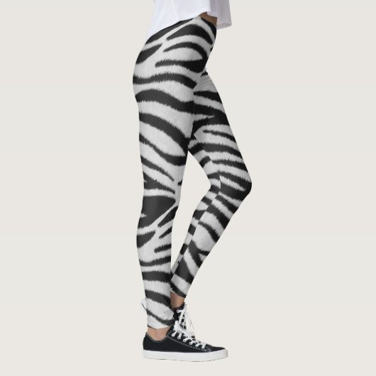 Zwart-wit Realistisch Zebra Bont Textuur Leggings (Rechts)