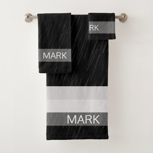 Zwart-wit regenpatroon, met monogram bad handdoek (Insitu)