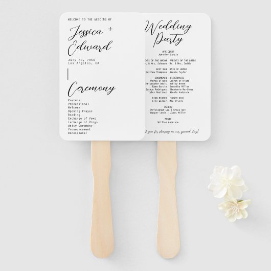 Zwart Wit Reisschema Huwelijksceremonie Programma Handwaaier (Voorkant en achterkant)