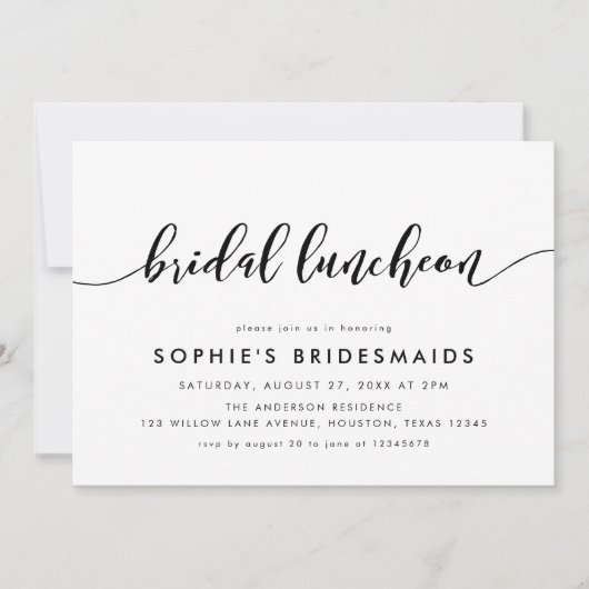Zwart-wit Relax Script Bridal Luncheon Kaart (Voorkant)