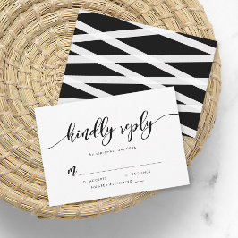 Zwart & Wit Relax Script Gelieve te Antwoorden RSVP Kaartje