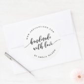 Zwart-wit Relax Script Handgemaakt met liefde Ronde Sticker (Envelop)