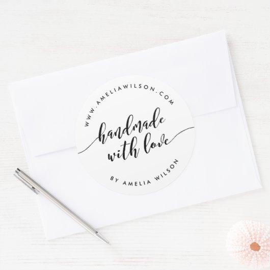 Zwart-wit Relax Script Handgemaakt met liefde Ronde Sticker (Envelop)