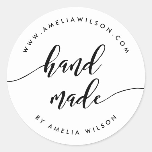 Zwart-wit Relax Script Handgemaakt Ronde Sticker (Voorkant)