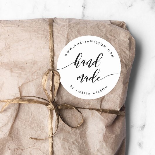 Zwart-wit Relax Script Handgemaakt Ronde Sticker