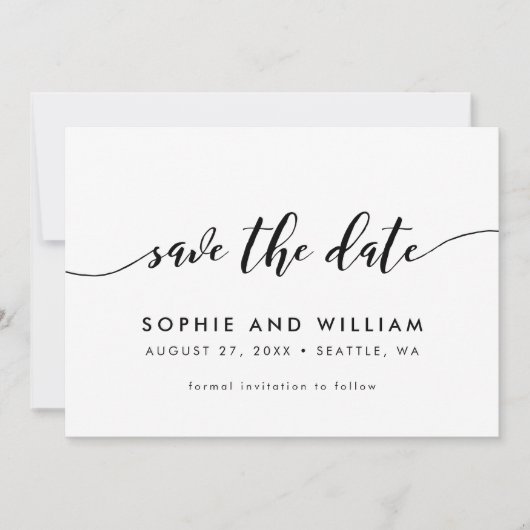 Zwart-wit Relax Script Save the Date Kaart (Voorkant)