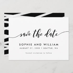 Zwart-wit Relax Script Save the Date Kaart