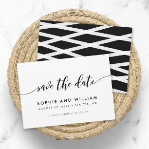 Zwart-wit Relax Script Save the Date Kaart