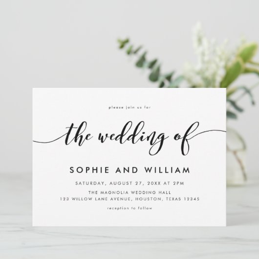 Zwart-wit Relax Script Wedding Kaart (Staand voorkant)