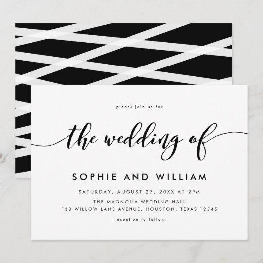 Zwart-wit Relax Script Wedding Kaart (Voorkant / Achterkant)