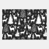 Zwart-wit rendier bossen modern inpakpapier vel (Voorkant)