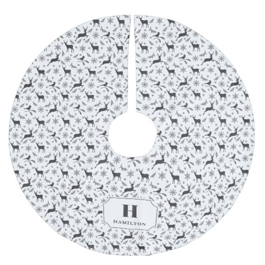 Zwart & Wit Rendier Patroon Monogram Boomrok Kerstboom Rok (Voorkant)