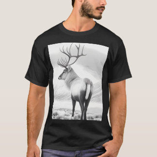Zwart-wit rendierpotloodtekening t-shirt