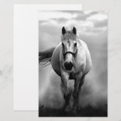 Zwart Wit Rennend Paard Vrijheid Briefpapier (Voorkant / Achterkant)