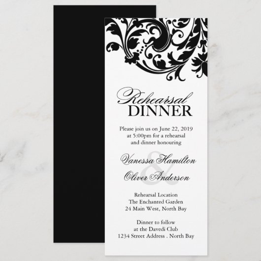 Zwart-wit repetitie diner uitnodigingen (Voorkant / Achterkant)