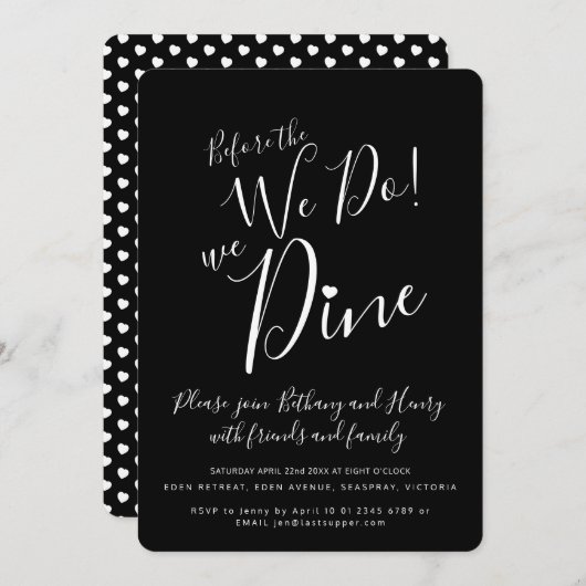 Zwart wit repetitief diner voor we een uitnodiging (Voorkant / Achterkant)