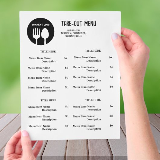Zwart, Wit Restaurant Afhaalmenu met QR-code Flyer