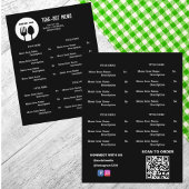 Zwart, Wit Restaurant Afhaalmenu met QR-code Flyer