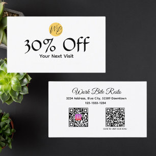 Zwart-wit Restaurant QR Code Menu en Kortingskaartje