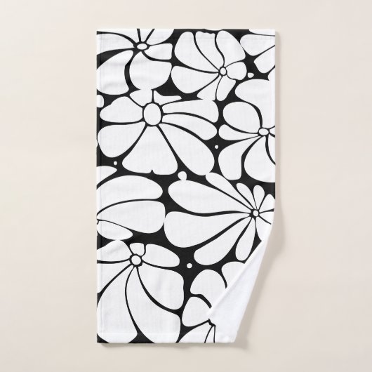Zwart-wit Retro 70s Bloem Grafisch Ontwerp Bad Handdoek (Handdoek)
