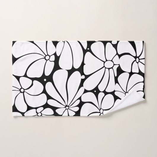 Zwart-wit Retro 70s Bloem Grafisch Ontwerp Bad Handdoek (Handdoek)