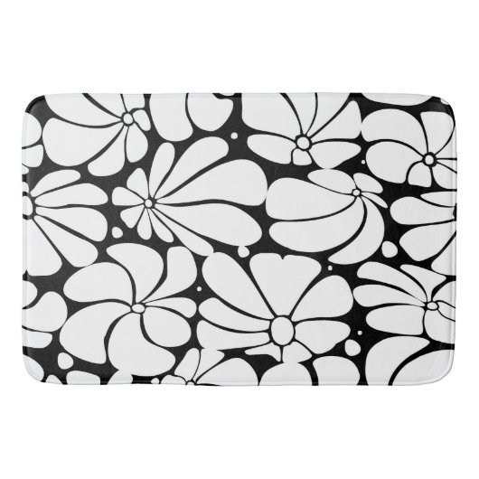 Zwart-wit Retro 70s Bloem Grafisch Ontwerp Badmat (Voorkant)