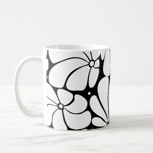 Zwart-wit Retro 70s Bloem Grafisch Ontwerp Koffiemok (Links)