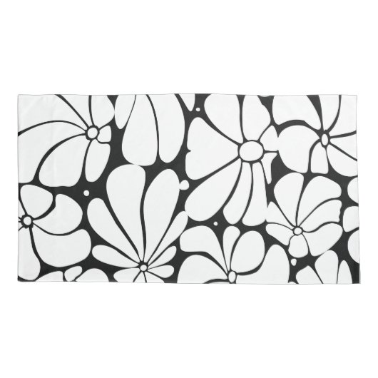 Zwart-wit Retro 70s Bloem Grafisch Ontwerp Kussensloop (Achterkant)