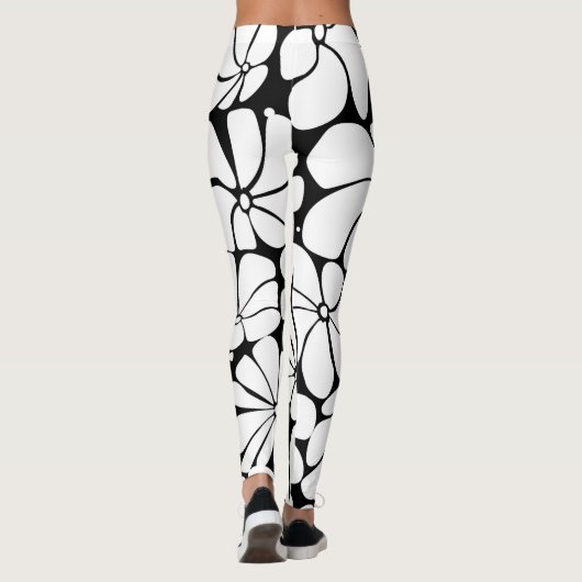 Zwart-wit Retro 70s Bloem Grafisch Ontwerp Leggings (Achterkant)