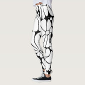 Zwart-wit Retro 70s Bloem Grafisch Ontwerp Leggings (Links)