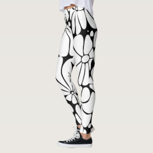 Zwart-wit Retro 70s Bloem Grafisch Ontwerp Leggings