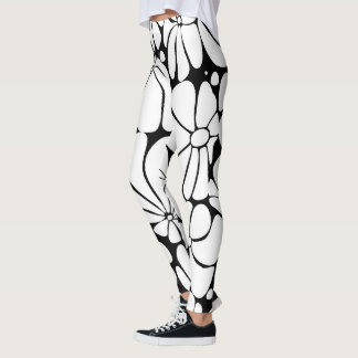 Zwart-wit Retro 70s Bloem Grafisch Ontwerp Leggings