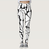 Zwart-wit Retro 70s Bloem Grafisch Ontwerp Leggings (Voorkant)