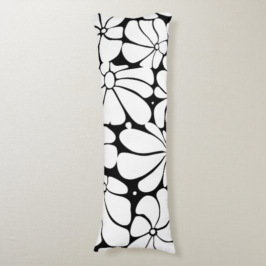 Zwart-wit Retro 70s Bloem Grafisch Ontwerp Lichaamskussen (Voorkant Verticaal)