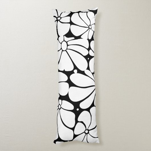 Zwart-wit Retro 70s Bloem Grafisch Ontwerp Lichaamskussen (Achterkant (Verticaal))