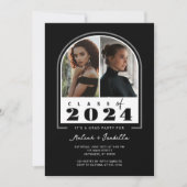 Zwart Wit Retro Arch Fotoafstudeerfeest Kaart (Voorkant)