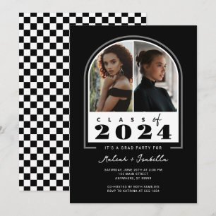 Zwart Wit Retro Arch Fotoafstudeerfeest Kaart