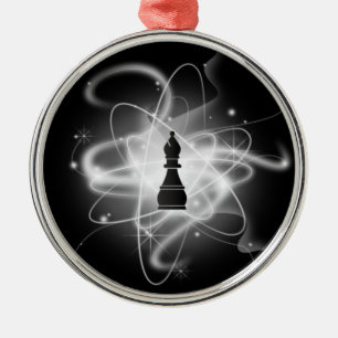 Zwart-wit Retro Atomic Chess Piece - Bisschop Metalen Ornament