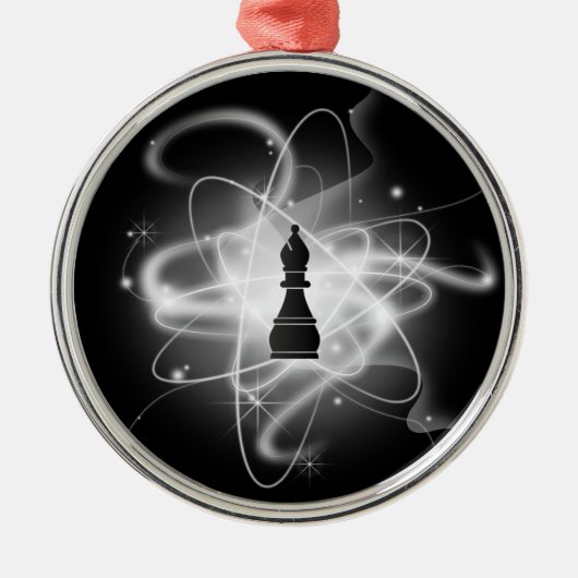 Zwart-wit Retro Atomic Chess Piece - Bisschop Metalen Ornament (Voorkant)