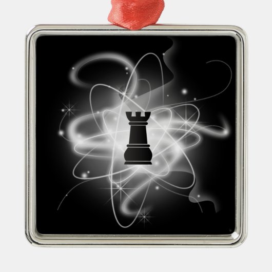 Zwart-wit Retro Atomic Chess Piece - Rook Metalen Ornament (Voorkant)
