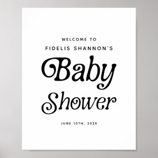 Zwart-wit Retro Baby shower Welkomstbord Poster