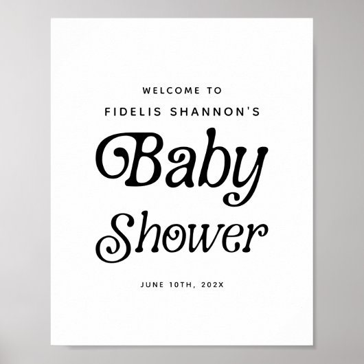 Zwart-wit Retro Baby shower Welkomstbord Poster (Voorkant)