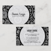 Zwart & Wit Retro Bloem Paisley-Sjabloon Visitekaartje (Voorkant / Achterkant)