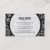 Zwart & Wit Retro Bloem Paisley-Sjabloon Visitekaartje (Achterkant)