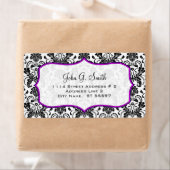 Zwart & Wit Retro Bloemen Damasks Patroon Etiket (Insitu)